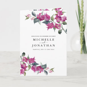 Bougainvillea Burgundy Floral German Wedding Invitation