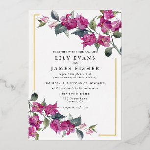 Bougainvillea Burgundy Pink Floral Wedding Foil In Invitation