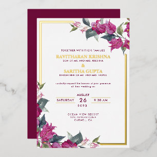 Bougainvillea Burgundy Pink Floral Wedding Foil In Invitation