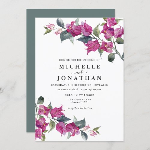 Bougainvillea Burgundy Pink Floral Wedding Invitation