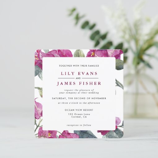 Bougainvillea Burgundy Pink Green Floral Wedding I Invitation | Zazzle