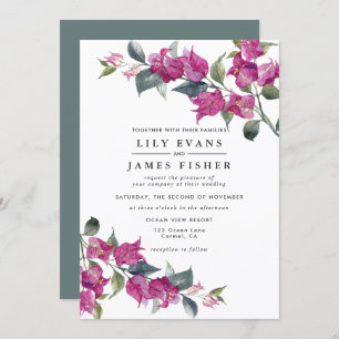Bougainvillea Burgundy Pink Green Floral Wedding Invitation