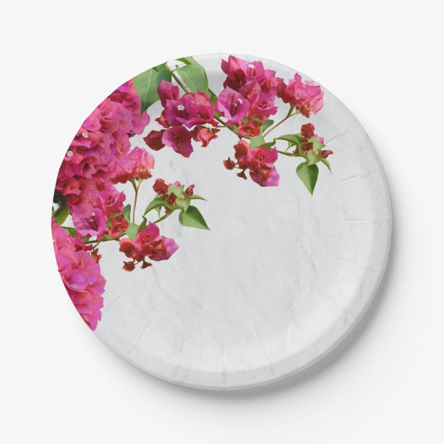 Bougainvillea Floral Mediterranean Greek Island Paper Plates (Front)