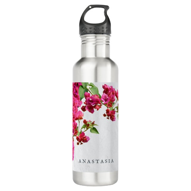 Bougainvillea Floral Mediterranean Greek Island  Stainless Steel Water Bottle (Front)