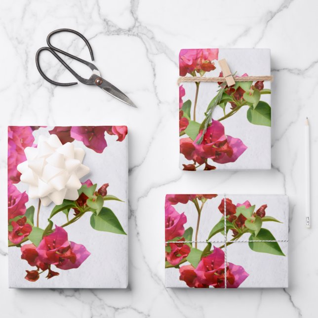 Bougainvillea Floral Mediterranean Greek Island  Wrapping Paper Sheets (Front)