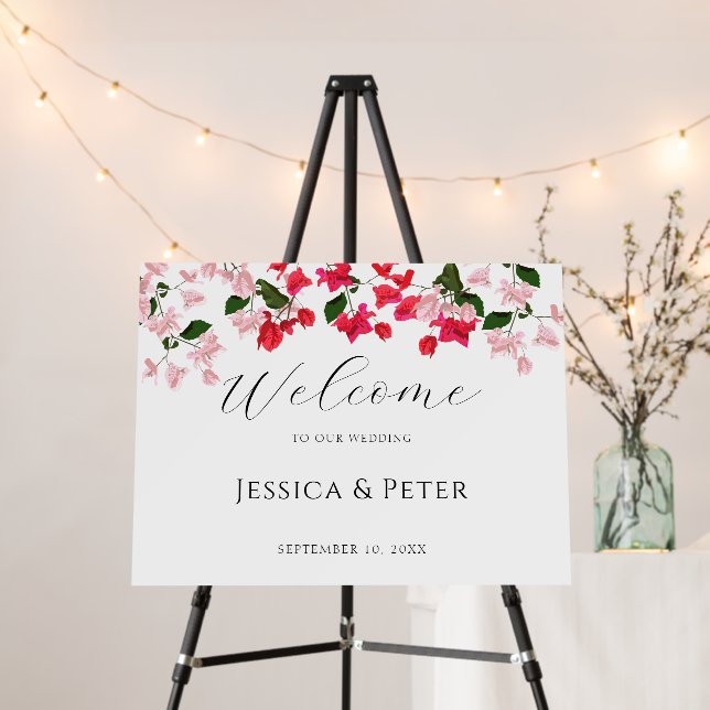 Bougainvillea Flower Welcome Wedding Sign (In Situ (Stand))