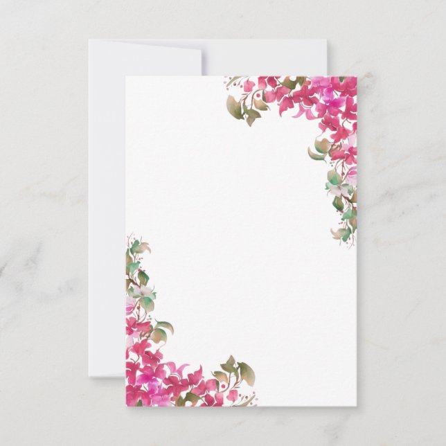 Bougainvillea Flowers Watercolor Magenta Note Card (Front)