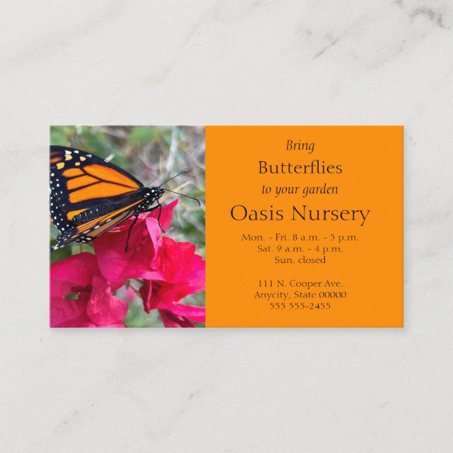 Bougainvillea flowers with monarch butterfly business card (Front)