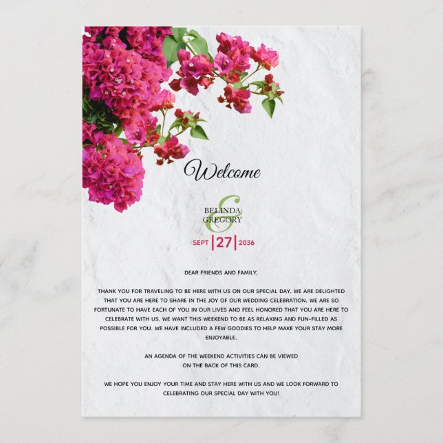 Bougainvillea Greek Island Wedding Itinerary Program (Front)
