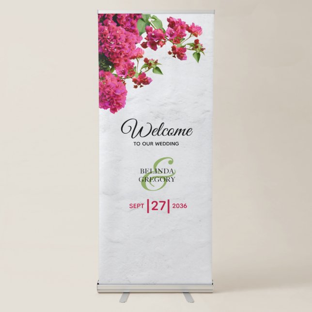 Bougainvillea Greek Island Wedding Welcome Sign (Front)