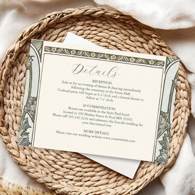 Bougainvillea Green Art Nouveau Mucha Wedding Enclosure Card (Creator Uploaded)