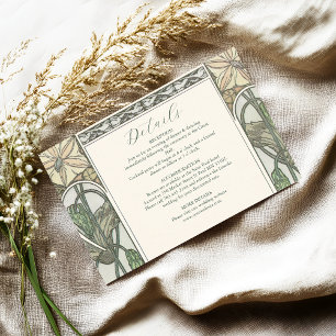 Bougainvillea Green Art Nouveau Mucha Wedding Enclosure Card