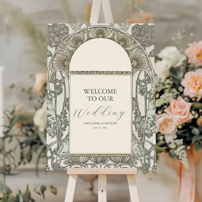 Bougainvillea Green Art Nouveau Mucha Wedding Foam Board (Creator Uploaded)