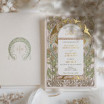 Bougainvillea Green Gold Wedding Art Nouveau Mucha Foil Invitation<br><div class="desc">Art Nouveau Vintage Floral Green & Gold Wedding Invitations by Alphonse Mucha in a romantic and whimsical design using Real Gold Foil. Victorian flourishes complement classic art deco fonts. Please enter your custom information, and you're done. If you wish to change the design further, simply click the blue "Customize It"...</div>