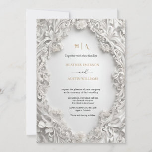 Bougainvillea Green Gold Wedding Art Nouveau Mucha Invitation