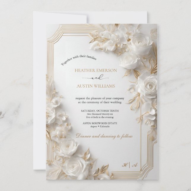 Bougainvillea Green Gold Wedding Art Nouveau Mucha Invitation (Front)