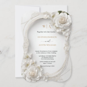 Bougainvillea Green Gold Wedding Art Nouveau Mucha Invitation