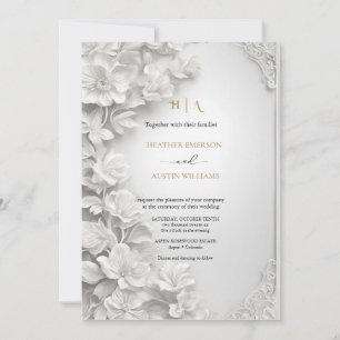 Bougainvillea Green Gold Wedding Art Nouveau Mucha Invitation