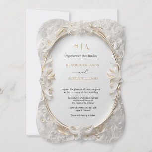 Bougainvillea Green Gold Wedding Art Nouveau Mucha Invitation