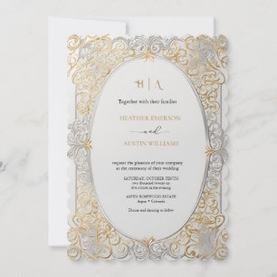 Bougainvillea Green Gold Wedding Art Nouveau Mucha Invitation