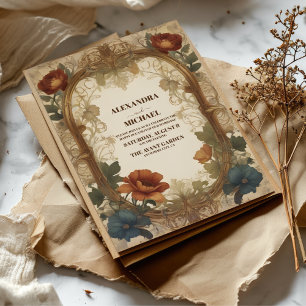 Bougainvillea Green Wedding Art Nouveau Mucha Invitation