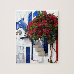 Bougainvillea growing on house in Mykonos, Greece Jigsaw Puzzle