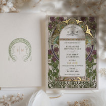 Bougainvillea Lilac Gold Wedding Art Nouveau Mucha Foil Invitation
