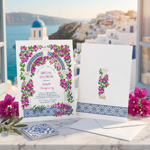 Bougainvillea Mediterranean blue Bridal Shower Invitation