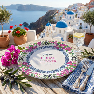 Bougainvillea Mediterranean Greek Bridal Shower Paper Plates