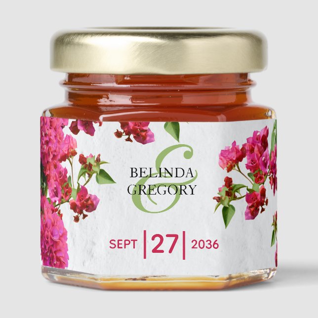 Bougainvillea Mediterranean Greek Island Wedding   Honey Jar Favors (Front)
