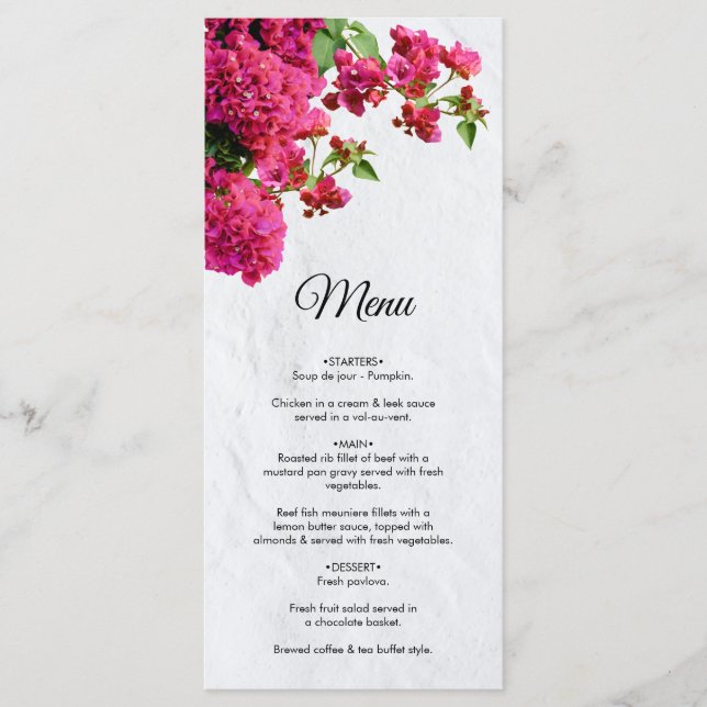 Bougainvillea Mediterranean Greek Island Wedding   Menu (Front)