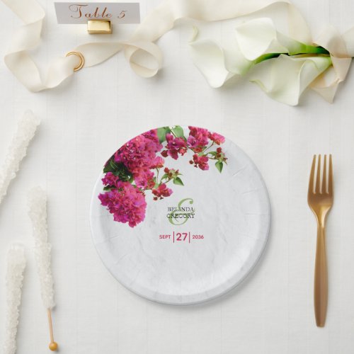 Bougainvillea Mediterranean Greek Island Wedding Paper Plates