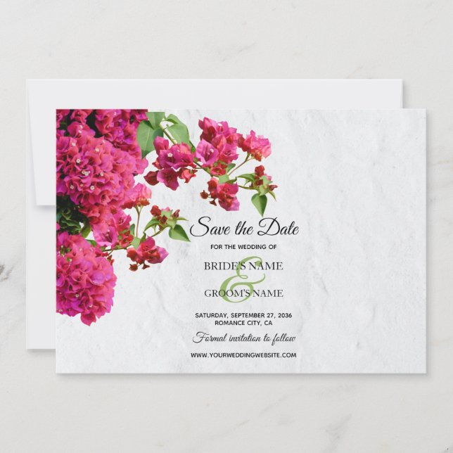 Bougainvillea Mediterranean Greek Island Wedding  Save The Date (Front)