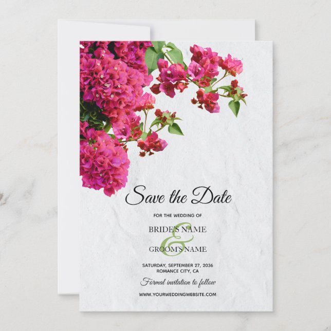 Bougainvillea Mediterranean Greek Island Wedding Save The Date (Front)