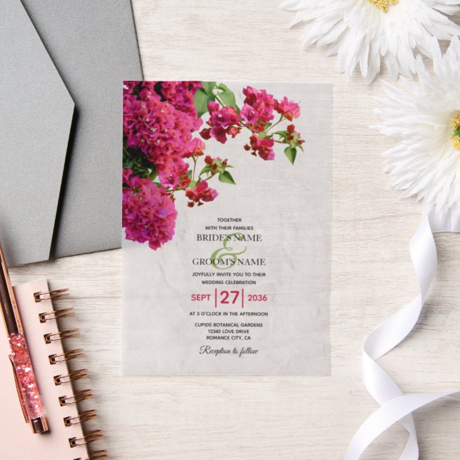 Bougainvillea Mediterranean Greek Island Wedding Vellum Invitations (Wedding)