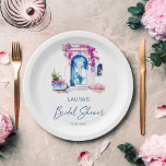 Bougainvillea Mediterranean themed bridal shower Paper Plates<br><div class="desc">Bougainvillea blue and white Mediterranean themed bridal shower personalized tableware template party plates</div>