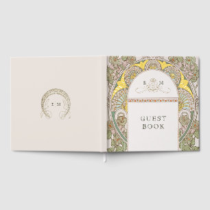 Bougainvillea Navy Blue Gold Wedding Art Nouveau Foil Guest Book