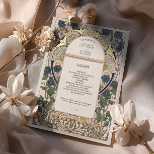 Bougainvillea Navy Blue Gold Wedding Program