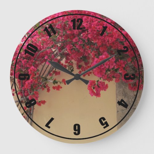 Bougainvillea on an Ancient Wall Large Clock