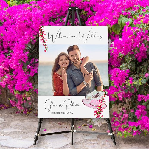 Bougainvillea Photo Welcome Large Wedding Sign