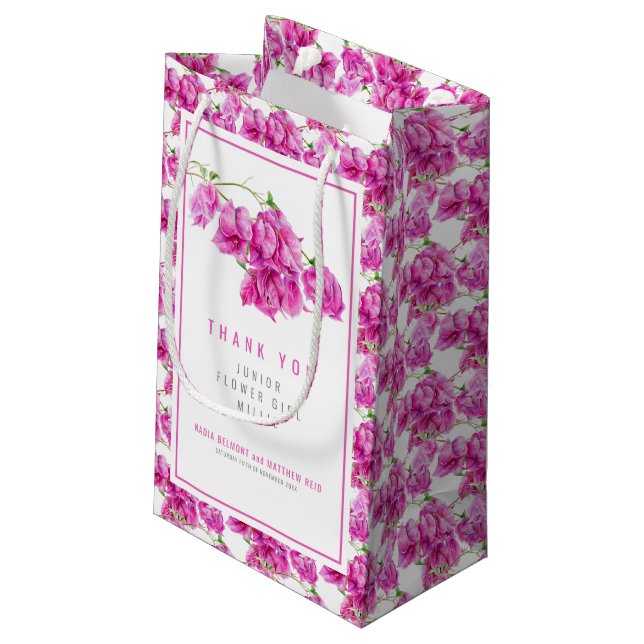 Bougainvillea pink flower girl jr. wedding favor small gift bag (Back Angled)