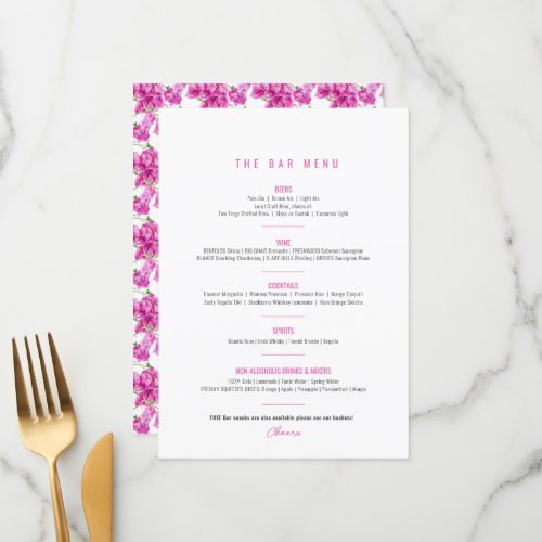 Bougainvillea pink purple watercolor wedding bar menu