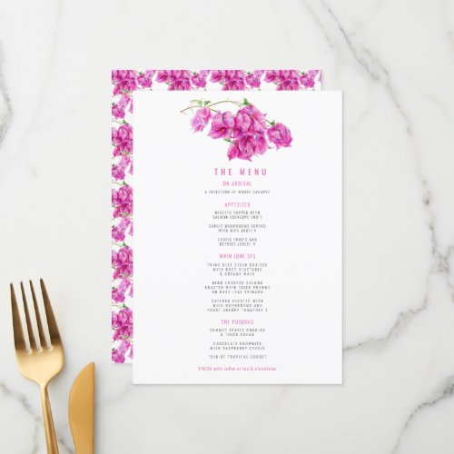 Bougainvillea pink purple watercolor wedding menu