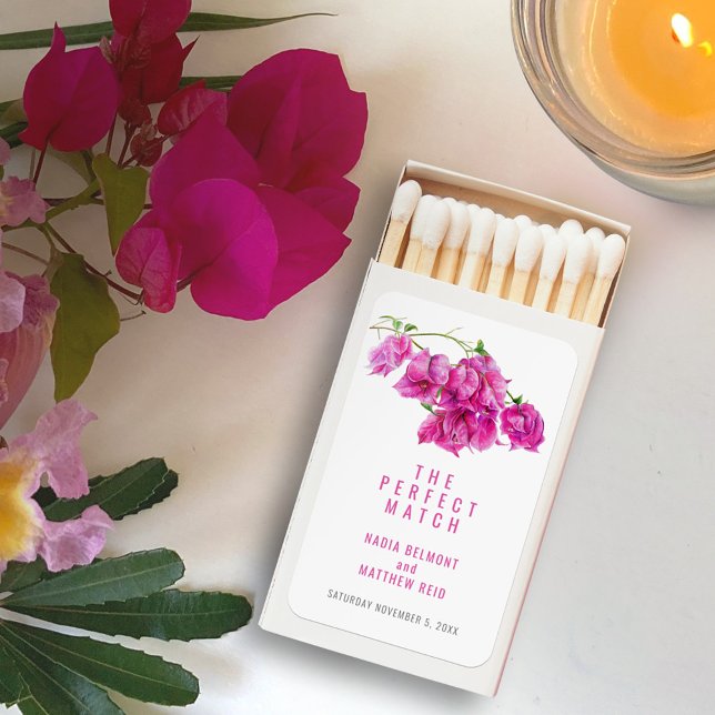 Bougainvillea pink watercolor summer wedding  matchboxes (Creator Uploaded)