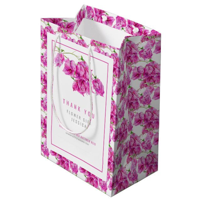 Bougainvillea pink watercolor wedding favor bag (Back Angled)