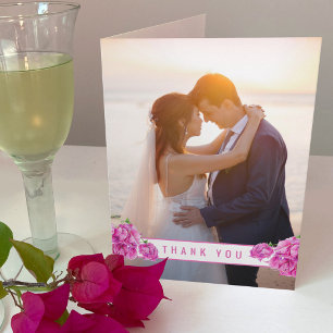 Bougainvillea pink watercolor wedding thank you card