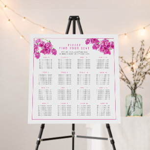 Bougainvillea pink wedding 16 table seating chart foam board