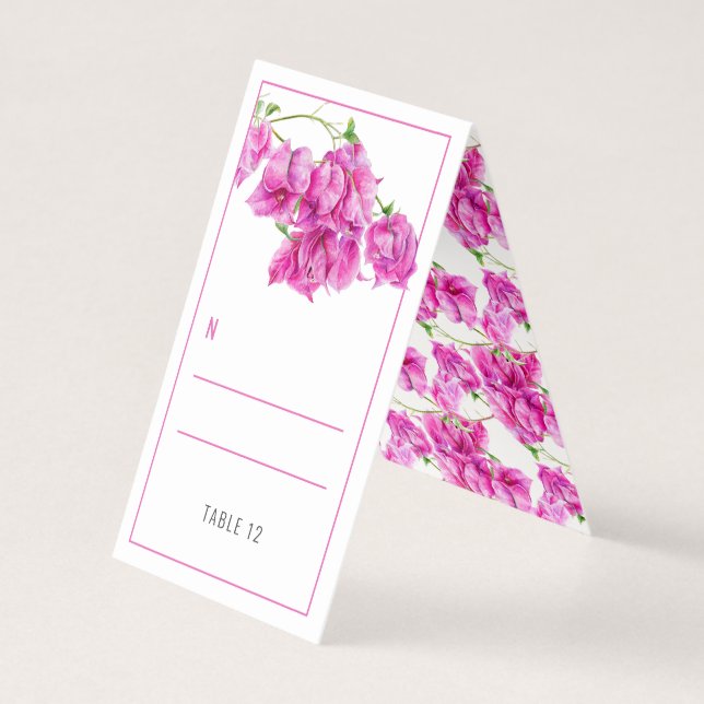 Bougainvillea pink wedding guest place tent cards (Back)