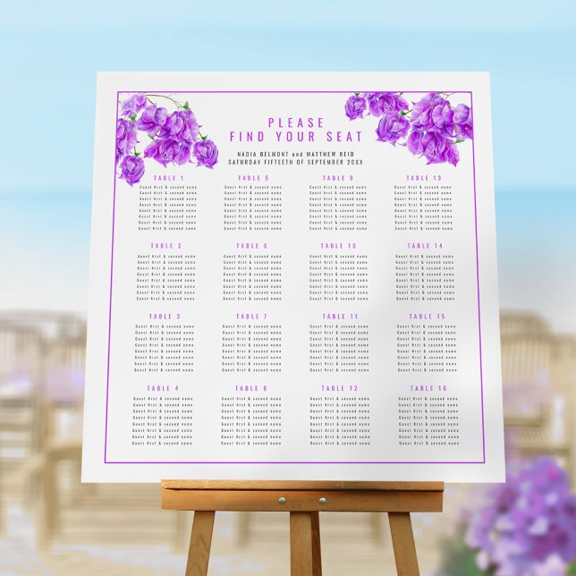 Bougainvillea purple wedding 16 table seat chart foam board (Creator Uploaded)