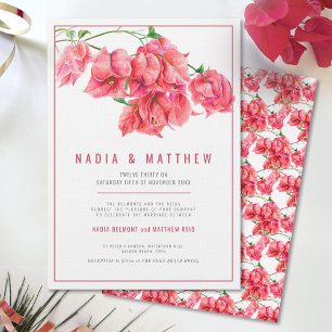 Bougainvillea red pink watercolor wedding invitation